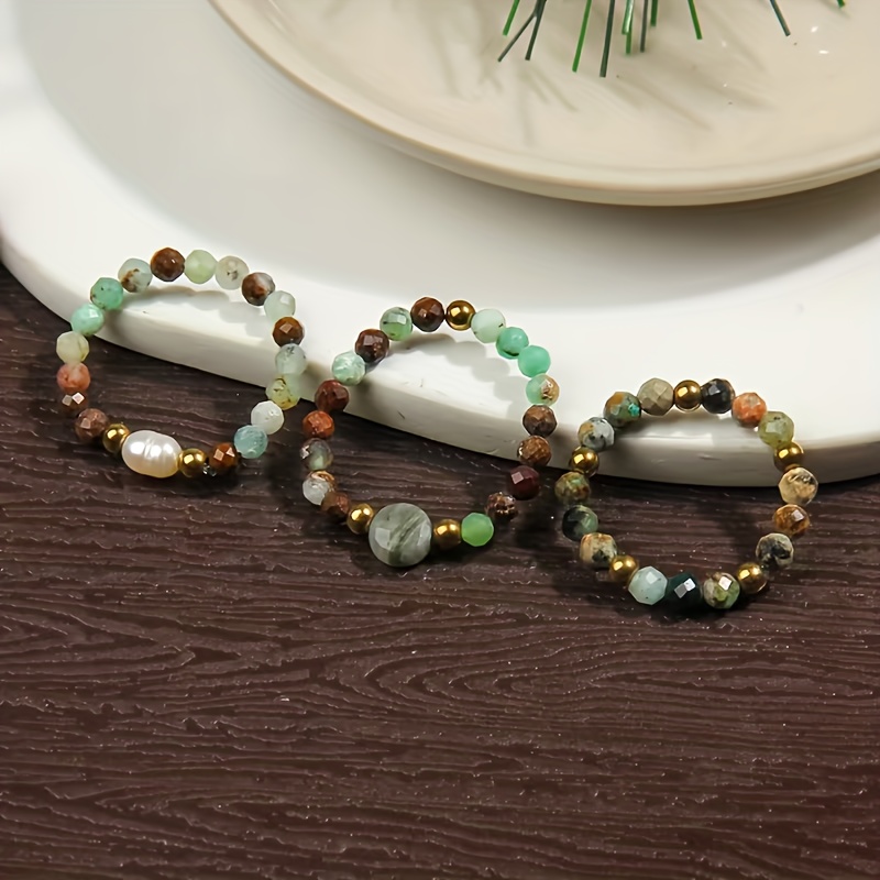 3pcs Bohemian Natural Stone Beaded Ring Set